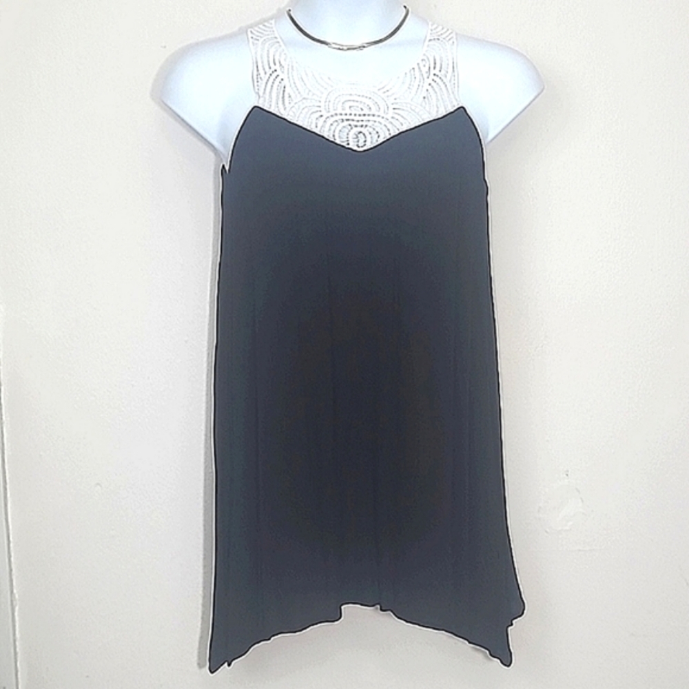 Sundress Dress black ivory lace Babydoll flowy lined Vintage Made in USA - Picture 1 of 7